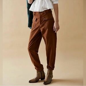 FREE PEOPLE Kyo Carpenter Pants Brown Amber High-Waisted Pants